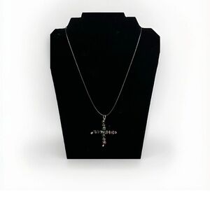 Beaded Cross Pendant Handmade Dark Purple Beads Religious Jewelry